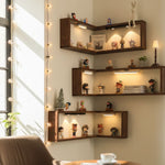 Homzoom 2-Tier Wooden Corner Floating Shelf